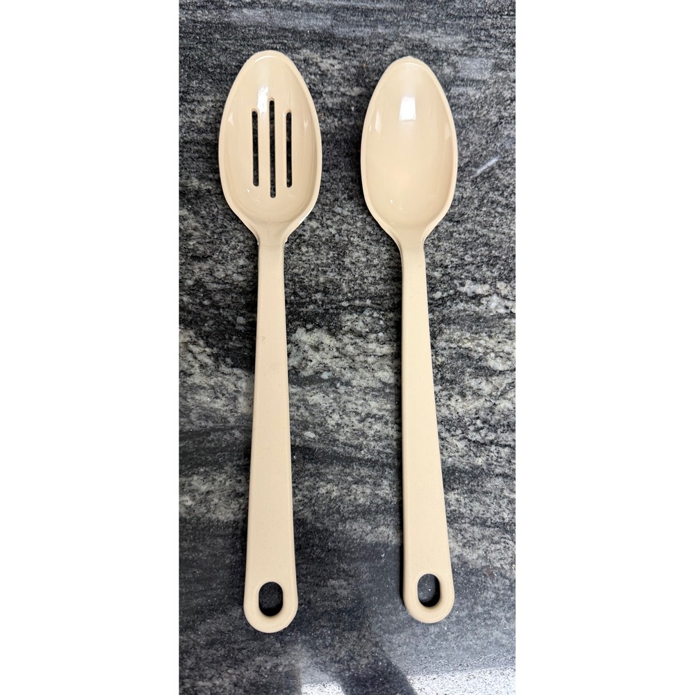 Tailor Made Products Almond Beige Nylon Serving Spoon Set Solid and Slotted 2pc